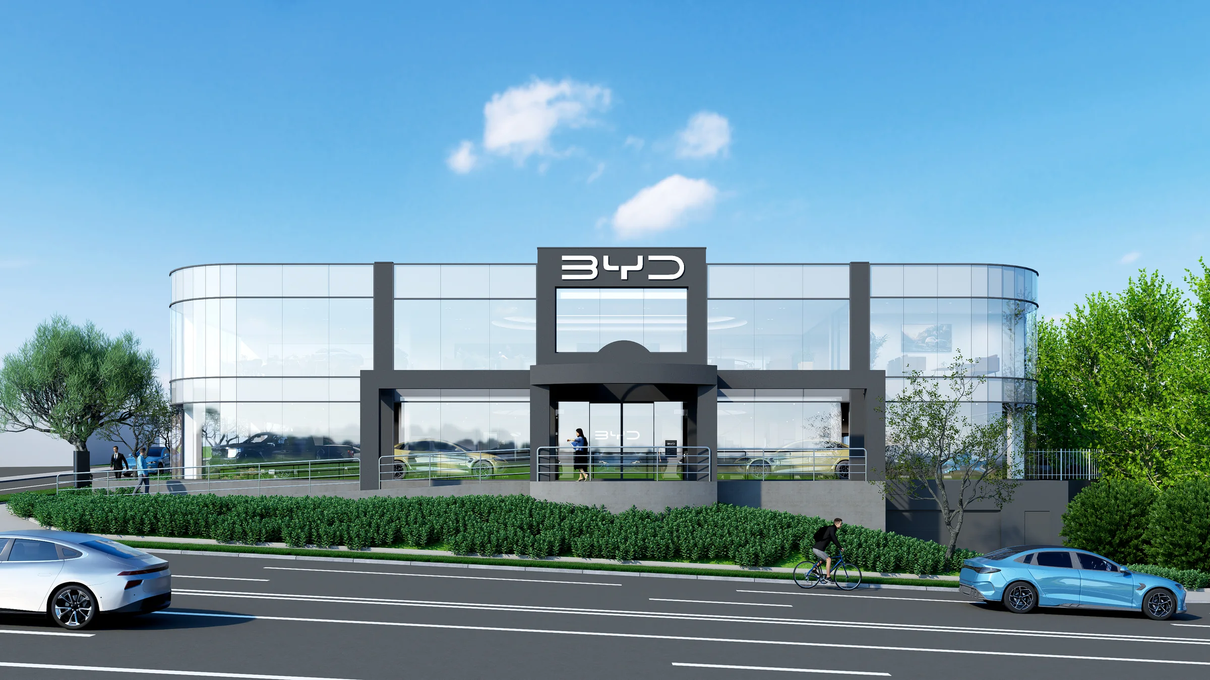 Architectural visualisation of the BYD Doncaster automotive showroom